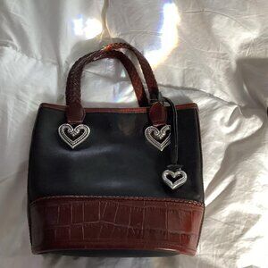 Brighton Black Leather Croc Embossed Bag